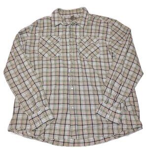 Decoded Shirt Mens Xl Green Brown Tan Plaid Pearl Snap Long Sleeve Shirt Western